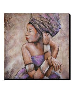 Painting, African woman, in metal, 3D, 80x80 cm