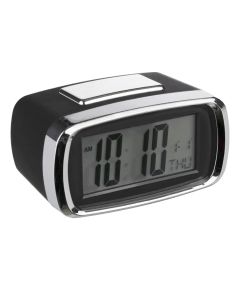 Table clock, with alarm, plastic/glass, assorted, 10x6x6  cm
