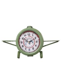 Table clock, Plane, metal, green, 30x16xH12 cm