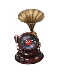 Decorative clock, Gramophone, metal, brown, 17x17xH38 cm