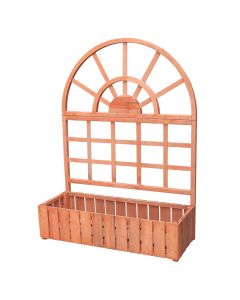 Treated wooden fence 116x3.5xH156cm, with flower pot 116x28.4xH42cm, reddish color
