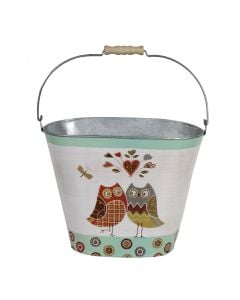 Oval flower pot, metallic, silver / colorful printing, 27.5x18.5xH22 cm
