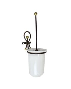 Handmade ceramic and wrought iron toilet brush holder.