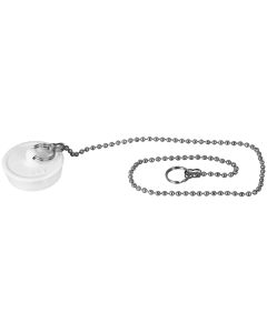 Sink plug with chain, ELIPLAST, rubber and metal, white, Ø4 x45 cm
