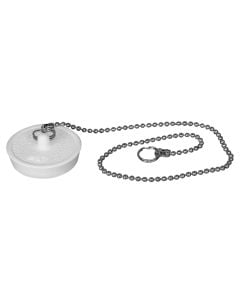 Sink plug with chain, ELIPLAST, rubber and metal, white, Ø4.7 x45 cm