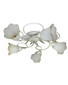 Ceiling lamp,E14,5*40w,white glass with gold-painted edge,metal:matt white