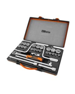 Professional set with sockets and accessories, Beta, 27 pieces, 1/2", Cr-V, socket head 10,11,12,13,14,15,16,17,18,19,20,21,22,23,24,25,26,27,28,30,32, 2 extensions 1/2"