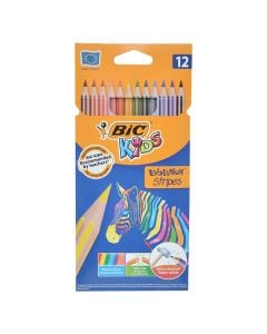 Colored pencils for kids, Evolution Stripes, Kids, Bic, synthetic resin, 21.4x10x0.9 cm, orange and blue, 12 pieces