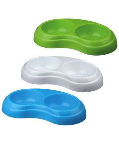 Plastic double bowl, Trixie, 2x0.2 L,10 cm, mix