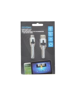 Charge & sync cable USB - Micro USB, Grundig, White/Black, 2 m, stripe nylon