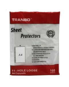 Plastic sheet protectors, Tranbo, polypropylene, 30x21 cm, transparent, 100 pieces