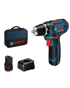 Cordless drill with battery, Bosch, GSR 12V-15, 2x12 V, 2.0 Ah, 0-400/​0-1300 rpm