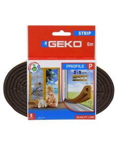 Insulation for window and door frames, Geko, Strip, Profil P, 9 x 4 mm x 6 m, brown