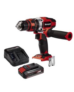 Trapan me bateri, Einhell, TΕ-CD 18/48 Li-i - Solo , 18 V,  0-1500 rpm + Bateri dhe karikues, 18 v, 2.5 Ah, Einhell, Power X-Change Starter Kit, sinjalizues LED, regullues elektronik I karikimit