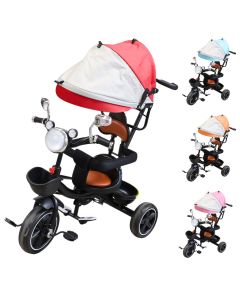 Tricycle for children, with headlight, side support and sun visor mixed color