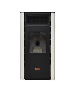 Pellet stove, FlumenFire, Baby, 9.5 kW, beige, 180-235 m3 air/hour, electricity consumption 140-350 W, efficiency 85.1-89.5 %, tank capacity 20 kg, 10-25 hours of automation