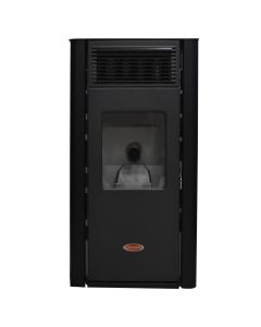 Pellet stove, FlumenFire, Baby, 9.5 kW, black, 180-235 m3 air/hour, electricity consumption 140-350 W, efficiency 85.1-89.5 %, tank capacity 20 kg, 10-25 hours of auto-time