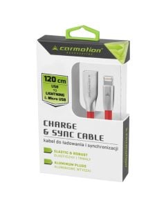 Charging and data transfer cable, USB-Micro USB, 120 cm, red color