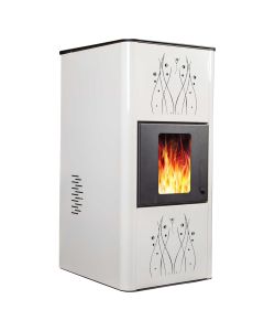 Pellet stove with boiler, Kamin 15, 15 Kw, 100-120 m2, 1.4-3.8 kg pellets / hour, pellet deposit 30 kg, efficiency 91.9%, white color, boiler connection 1ª