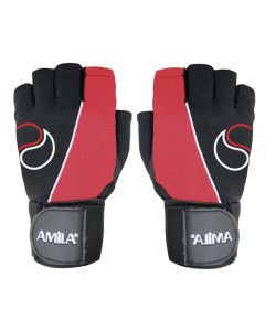 Gym gloves, Amila, size XL, with protective layer inside, red and black