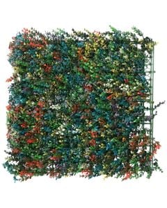 Artificial leaf fence, Giardino Verde, Buxus, 50x50 cm, 550 gr/m², 324 leaves/m², green, purple, orange colors