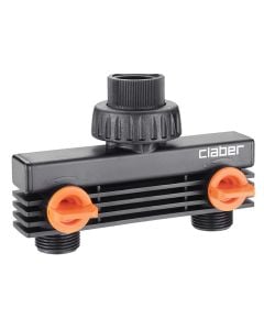 Claber, 3/4ª, two-outlet fitting, with tap, male