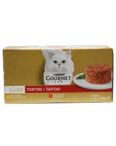 Cibo per gatti, Gourmet Gold, Tortini, 4x85 g, con pollo e manzo