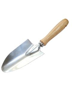 Gardening tool for planting flowers, wooden handle, metal structure