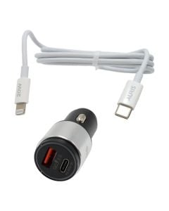 Car charger + plug, Auris, CR09, 45 W, 2 USB and Type-C ports, Type-C-Lightning plug