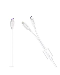 2 in 1 charging cable, Auris, CB56, Type-C, Lightning, 30 W, 100 cm, white