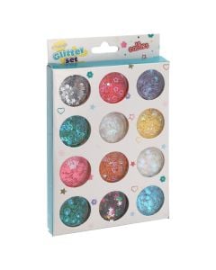 Glitter, 12x25 gr, mix color
