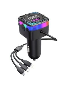 Mp3 with bluetooth for car, Earldom, M98, 12V, 3A, phone call, music, radio, USB & Lightning input, micro USB, Type-C and Lightning plug
