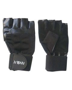 Gym gloves, Amila, leather, size XL, black color, with wristbands