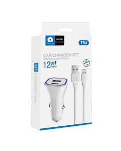 Car charger + plug, WUW, T54, 12 W, Type-C and USB ports