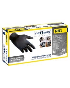 Disposable work gloves, Reflexx, nitrile, powder-free, size M, 100 pieces, black