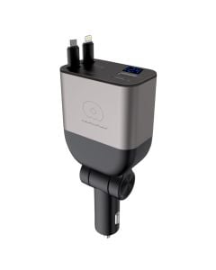 Car charger + plug, WUW, C221, 30W, 2 USB and Type-C ports, Type-C plug, Lightning, 80 cm, black