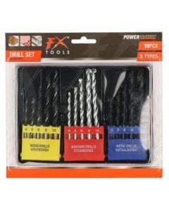 Drill set, FX Tools, 15 pieces, for wood, concrete, metal, 4,5,6,8,10 mm