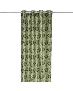 Full curtain with rings, 100% polyester, jacquard, green with a floral design, 140x260 cm