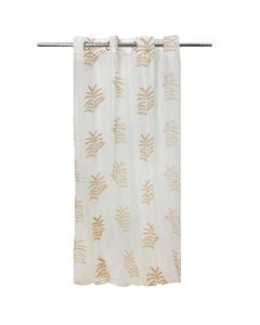 Net curtain with rings , 100% polyester with embroidery, white/taupe, 140x260 cm