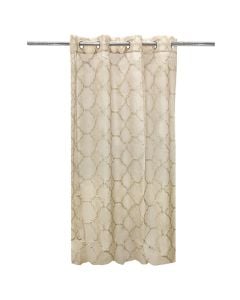 Net curtain with rings , 100% polyester with embroidery, beige, 140x260 cm