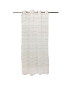 Net curtain with rings , 100% polyester, white/taupe, 140x260 cm