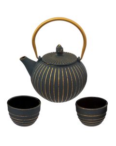 Teapot and Cups set, cast iron, blue, 85 cc / Dia. 12 x  H. 16 cm