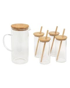 Jug with 4 glasses, glass/bamboo, transparent, Dia. 14.5 x H. 23 5 cm