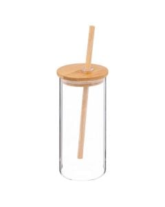 Glass jar with pipe, glass/bamboo, transparent, Dia. 6.5 x  H. 20 cm