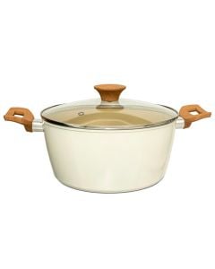 Induction cooker with non-stick coating, aluminium/bakelite/glass, white, Dia. 24 x  H. 16.8 cm