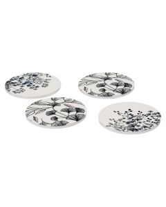 Coaster for glasses (PK4), ceramic, white/black, Dia. 10  x  H. 3 cm