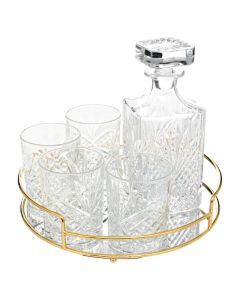 Bottle of whiskey with 6 glasses, glass, transparent, 22.5 x 9 x  H. 9 cm