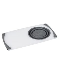 Cutting board with strainer, polypropylene/rubber, grey/white, 50 x 28.5 x  H. 2.2 cm