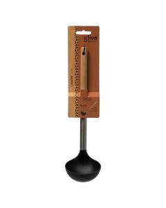 Laddle, nylon/wood, black/natural, 10.1 x 8.6 x  H. 30.3 cm
