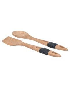 Set of cooking spoons and forks, wood, coffee, 6.8 x 1.5 x  H. 32.4 cm